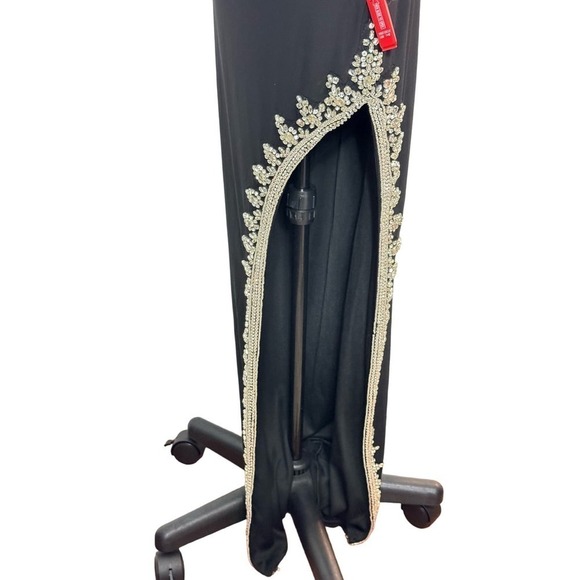 Mac Duggal Gown Low Back High Slit Dress Black Silver Size 8 - Picture 6 of 13